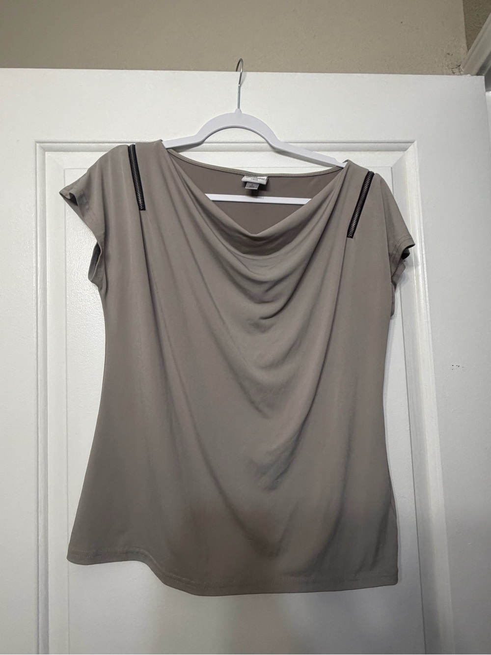 Worthington Taupe Cowl Neck Short Sleeve Top